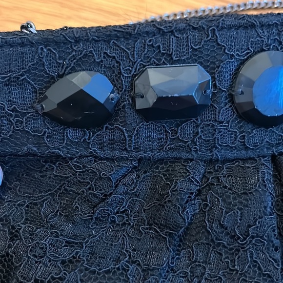 WHBM Womens Lace and Jewel Evening Bag Clutch Chain Strap Black Holiday - Picture 5 of 6